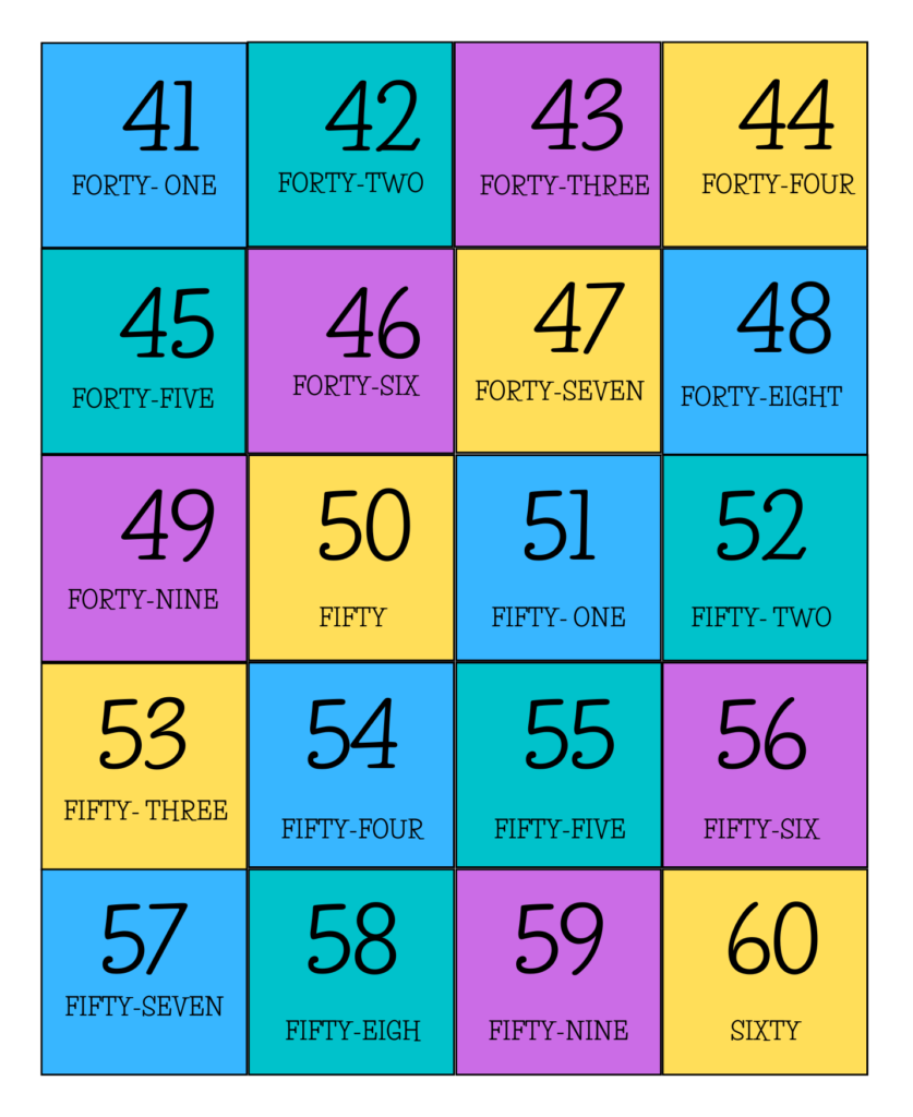 Números en inglés del 41 al 60